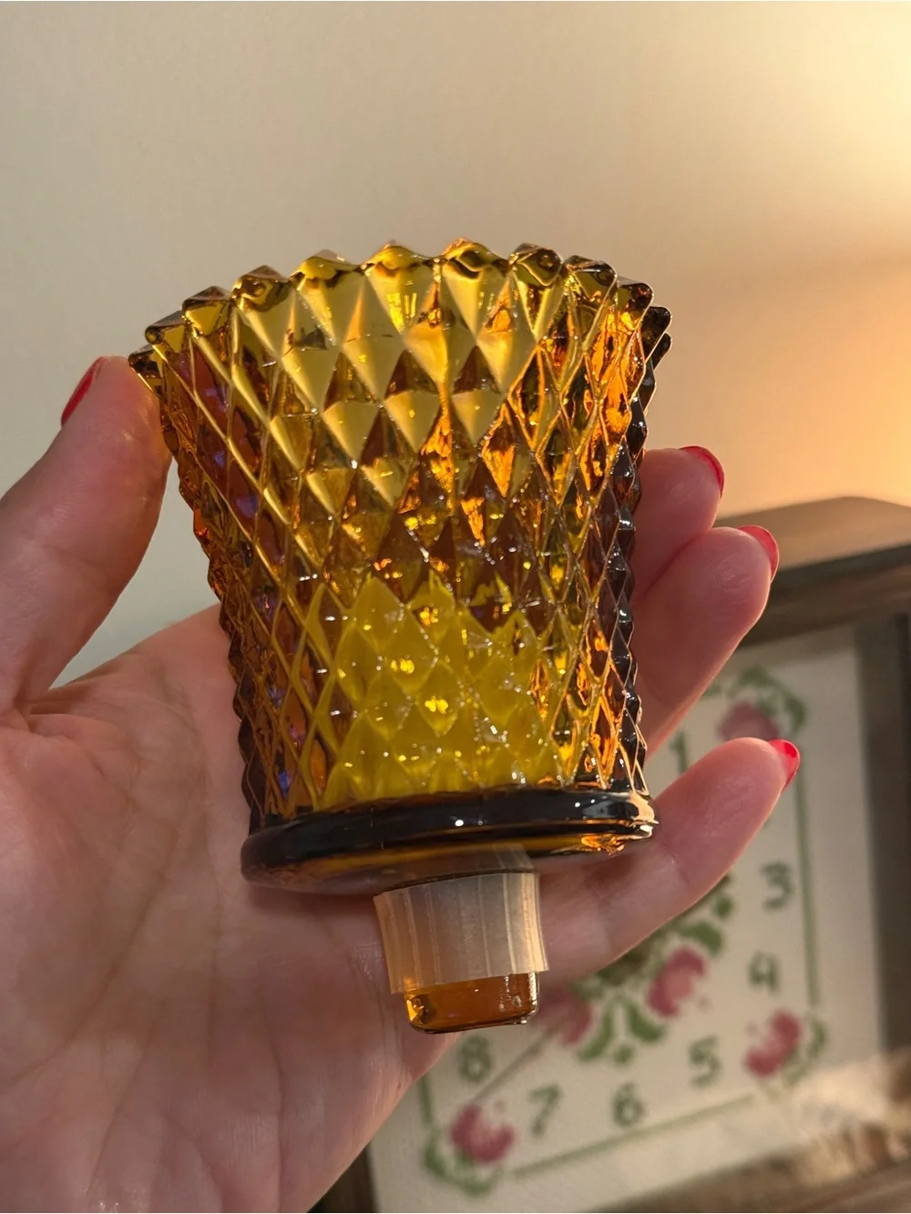 Homco Amber Diamond-Pattern Glass Candle Shades - Pair